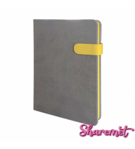 Termo Deri Kapaklı ( 15 x 21 cm ) Gri Mıknatıs ve Kenarları Boyalı Mıknatıslı Defter